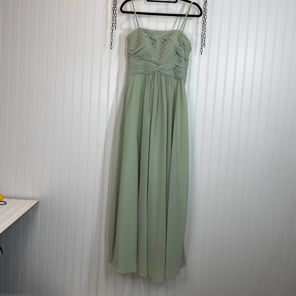 Azazie Sage Green Pleated & Twisted Chiffon Bridesmaid Dress Size A8 Wedding